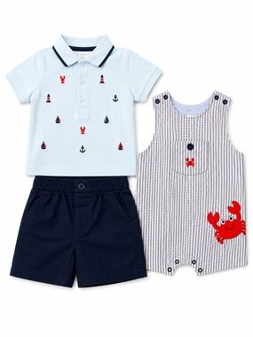 Little Me 3PCS Nautical Set Polo Shorts and Romper